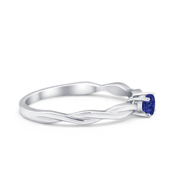 Petite Dainty Wedding Ring Round Simulated Blue Sapphire CZ 925 Sterling Silver